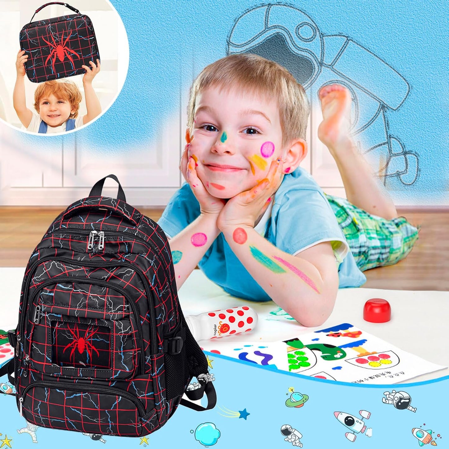 FunnyGifts Boys Backpacks for Kids School Bookbag for Elementary Kindergarten Preschool Mochila Para Niños 4 5 6 7 8 9 10 11 12