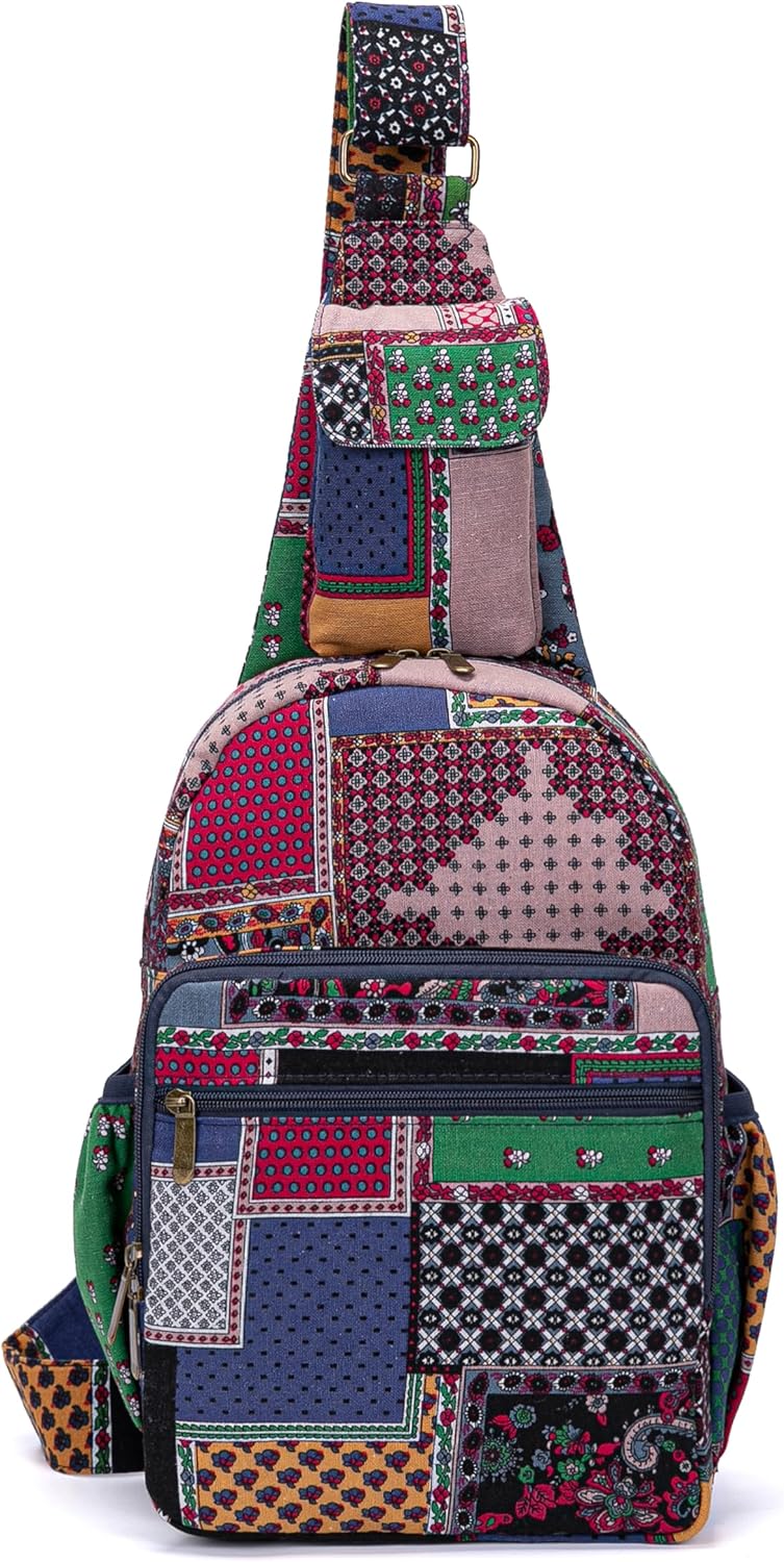 Coton Pose Women sling bag Elephant canvas large boho backpacks bohemian Crossbody Bag (blue)