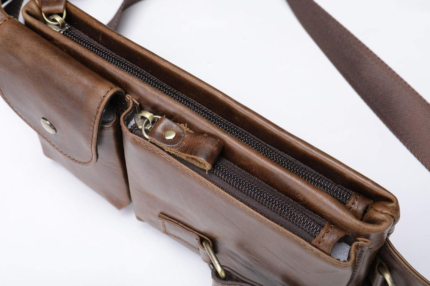 NIUCUNZH Cowhide Waist Fanny Pack-Genuine Leather and Slim with Adjustable Waistband Oil Coffee