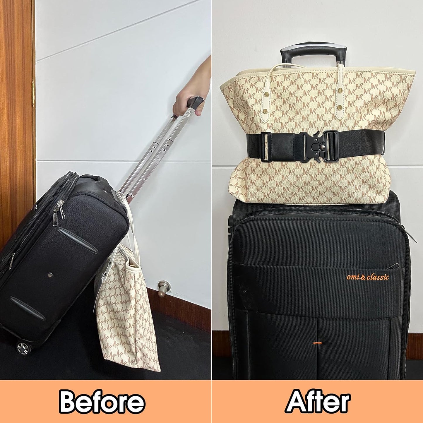 Travel Belt for Luggage Over Handle - Heavy-Duty Adjustable Luaggage Strap for Add a Bag to Carry On Suitcase - Hands-Free for Airport Trip(Storage Bag Included)