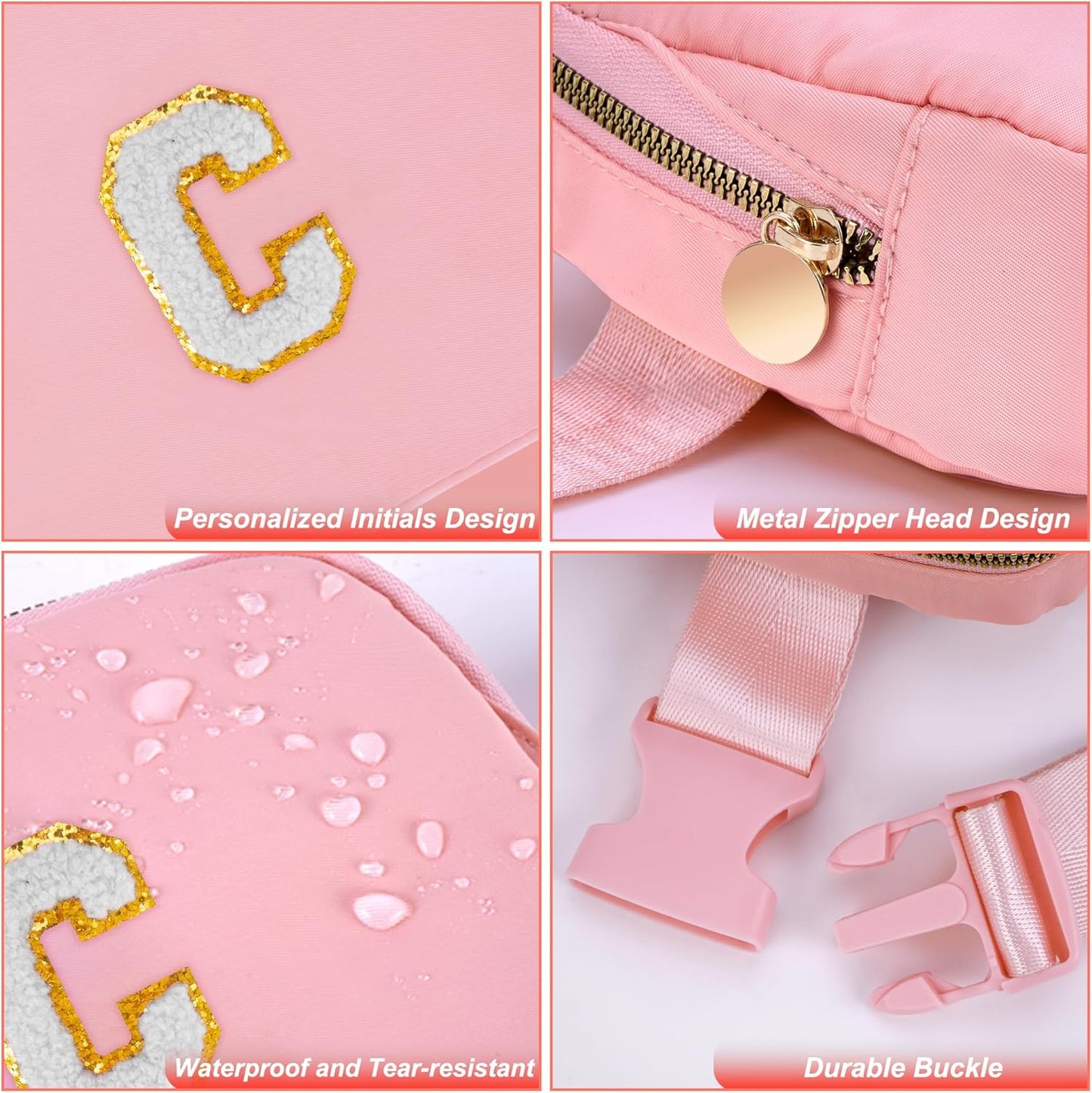 Graduation Gifts for Girls & Teens - Personalized Preppy Crossbody Belt Bag, White C & Peach