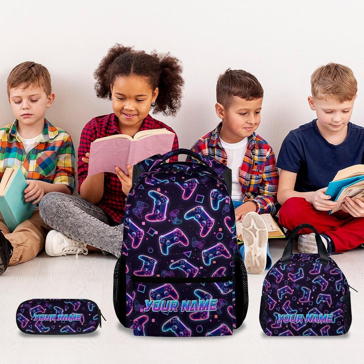 Mercuryelf Kid Backpack for School - 3 in 1 Cool Gaming Bookbag Set for Boys - 17 Inch Custom Gamer