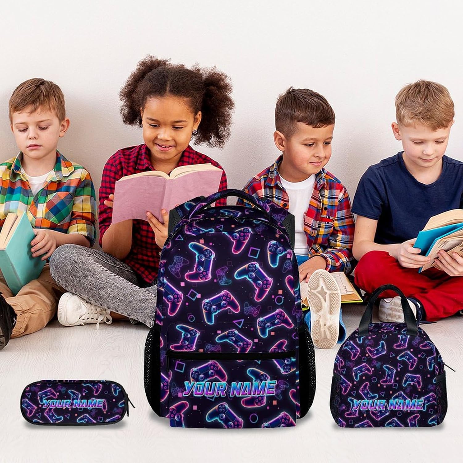 Mercuryelf Kid Backpack for School - 3 in 1 Cool Gaming Bookbag Set for Boys - 17 Inch Custom Gamer