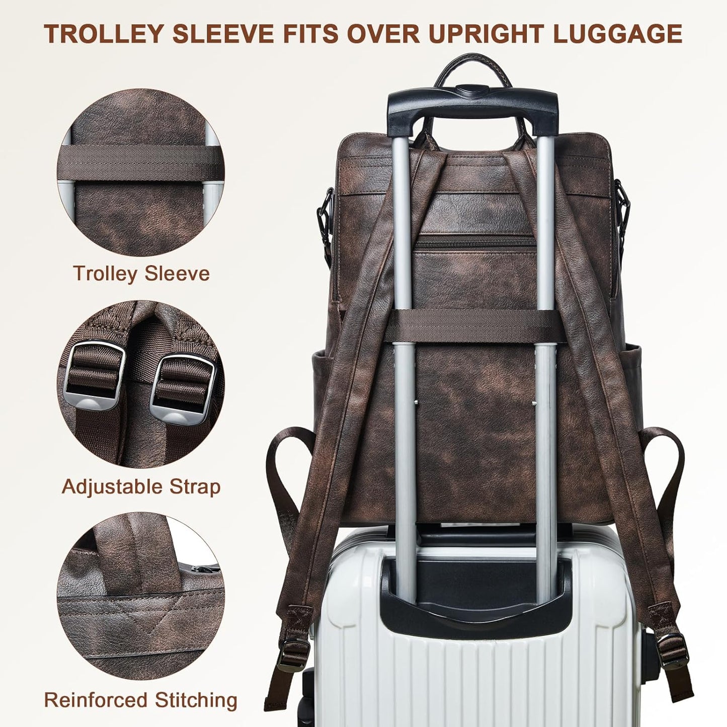 Shrrie Laptop Backpack for Women 15.6 inch,Travel Leather Backpack Purse Nurse Teacher Carry on Backpack Computer Bag,Professional Water-Resistant College Business Work Casual Daypack,Two-toned Coffee