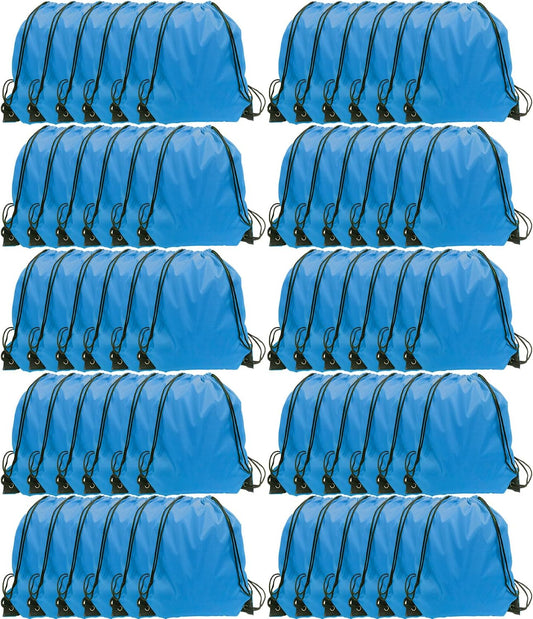 GoodtoU Drawstring Bags, Nylon Backpack for Sport, Traveling, Team (60Pcs, Sky Blue)