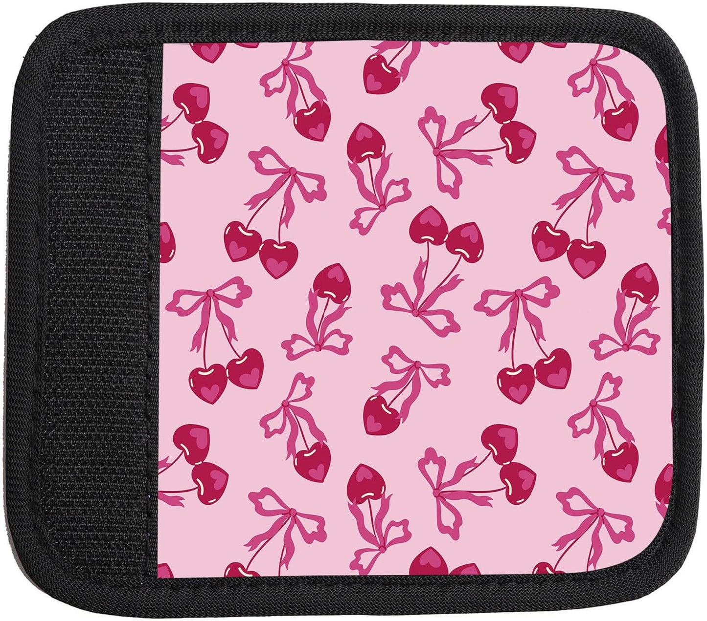 2 Pack Luggage Handle Wrap Travel Tags - Set of Luggage Tags for Suitcases, Identifiers, Marker, and Handle Covers - Cruise Accessories and Travel Gifts（Cute Cherries with Bows