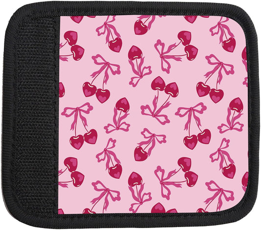 2 Pack Luggage Handle Wrap Travel Tags - Set of Luggage Tags for Suitcases, Identifiers, Marker, and Handle Covers - Cruise Accessories and Travel Gifts（Cute Cherries with Bows