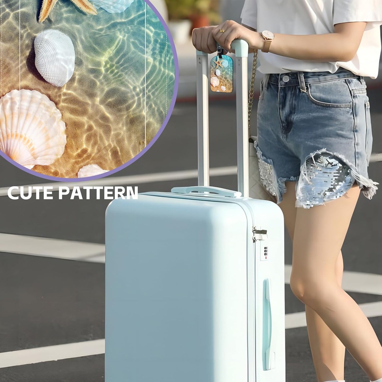 2 Pack Luggage Tags Summer Beach PU Leather Baggage Handbag Suitcase Tags with Secure Strap Privacy Cover ID Labels,Business Travel Baggage Tag Identifier