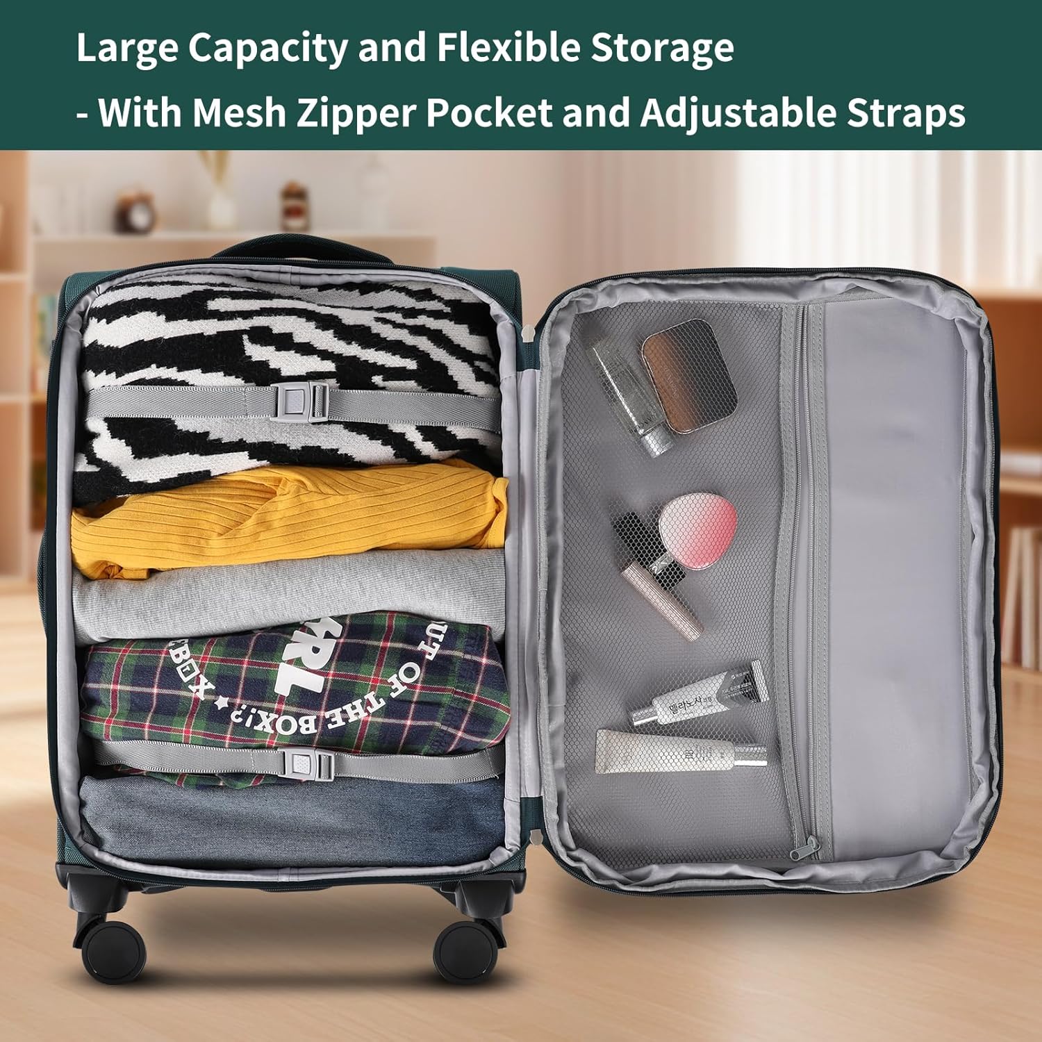 3-Piece Softside Expandable Luggage Set with Front Open Pocket, Lightweight and Durable Oxford