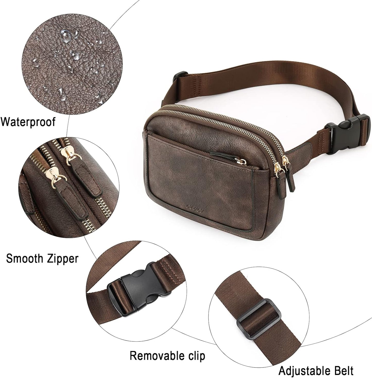 CLUCI Belt Bag for Women, Mini Everywhere Crossbody Waist Bag Adjustable Strap, Vegan Leather Women's Fanny Pack