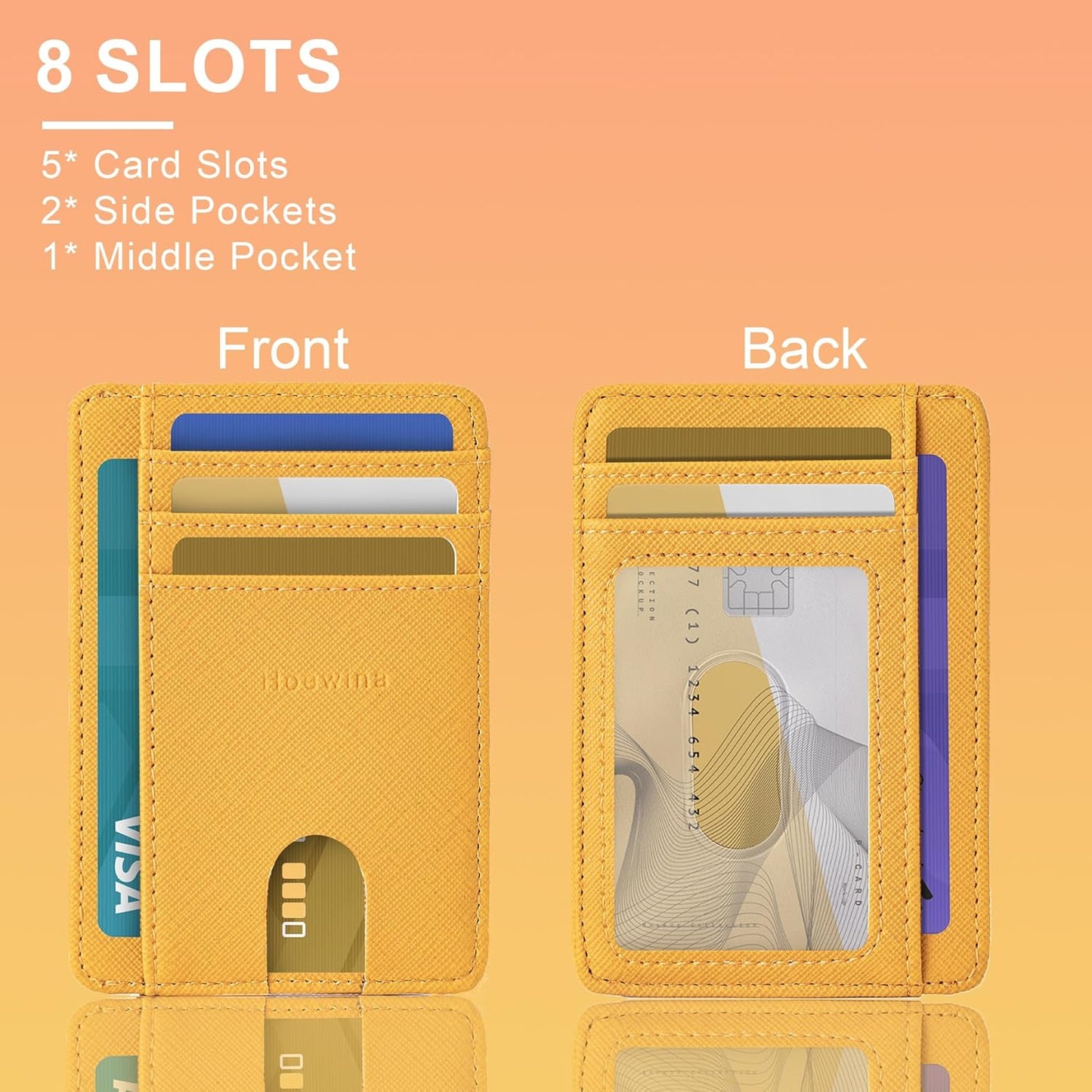 Hoewina Slim Wallet for Men, Credit Card Holder Wallet, Minimalist Design - RFID Blocking Front Pocket Leather Thin Wallet for Men and Women（Cross Sun Yellow）