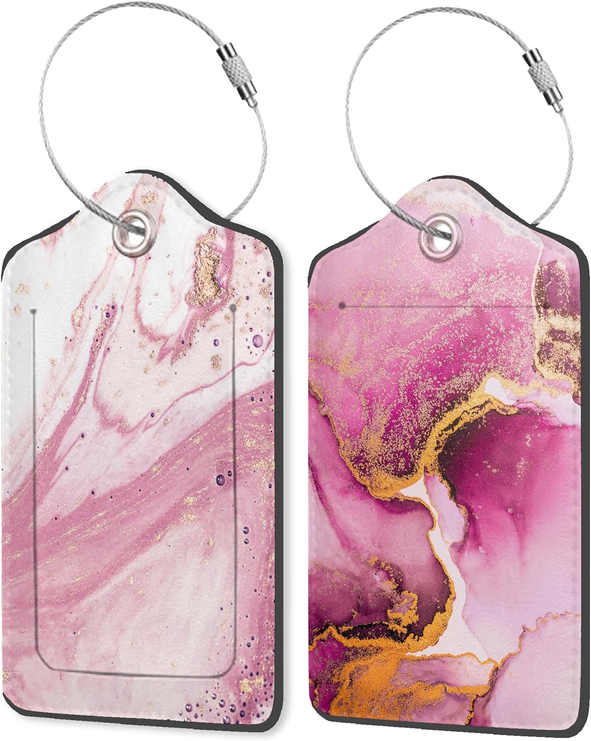 Pink Gold Abstract Marble Luggage Tags, 2 Pack Travel Cruise Tags for Suitcases, Cute Identifiers with Privacy Flap, Baggage Tag for Women Men Backpack Handbag