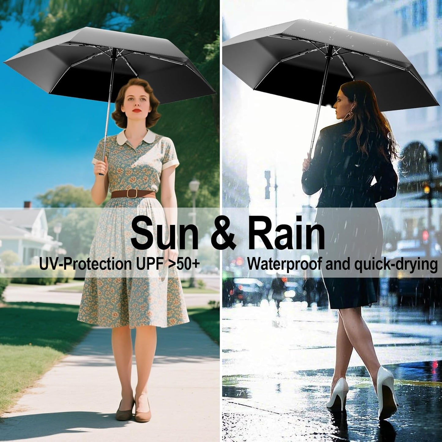 Automatic Mini Travel Windproof Folding Umbrella - UV Protection, Instant Open/Close for Rain/Sun