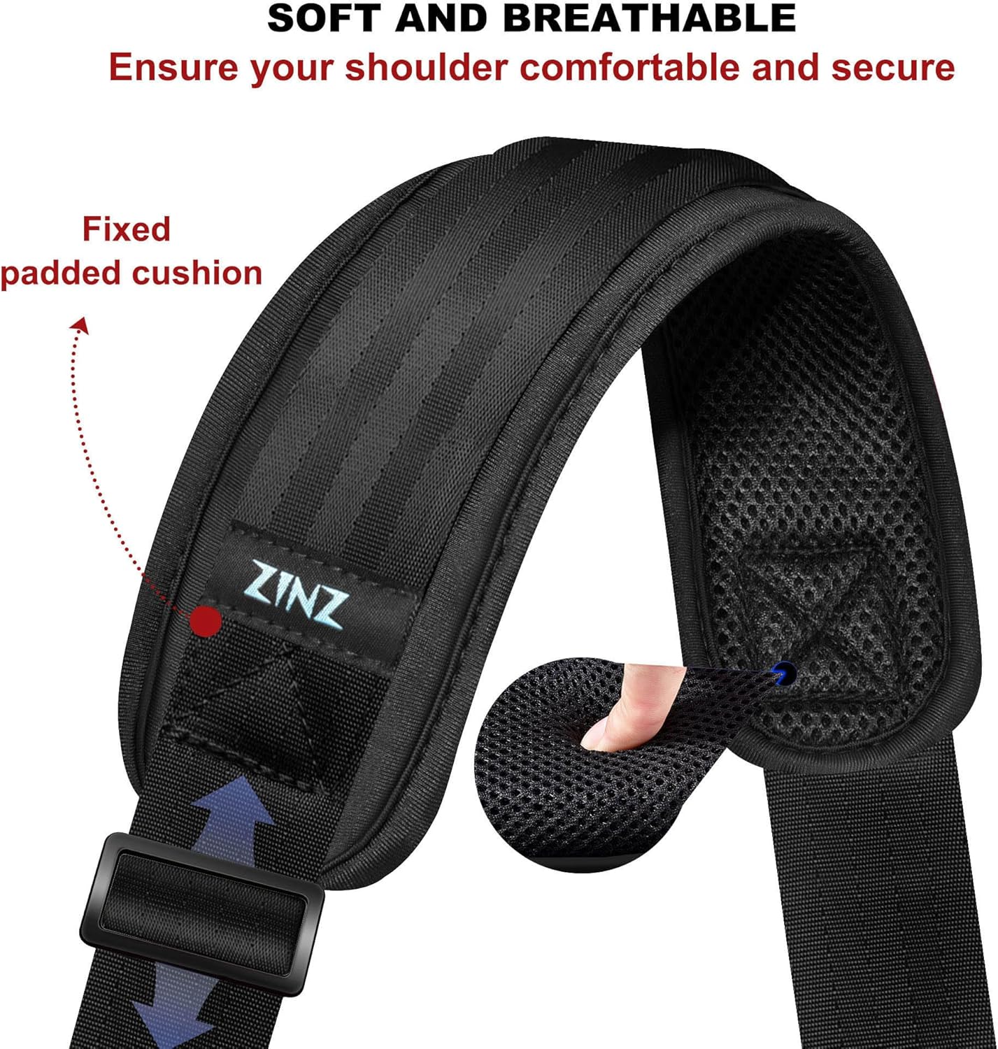 ZINZ 79.5" Universal Bag Strap with Ultra-Thick Fixed Breathable Pad Adjustable Heavy-Duty Shoulder Strap for Laptop Bag Crossbody Luggage Gym Bag Camera Bag and More -B01K01