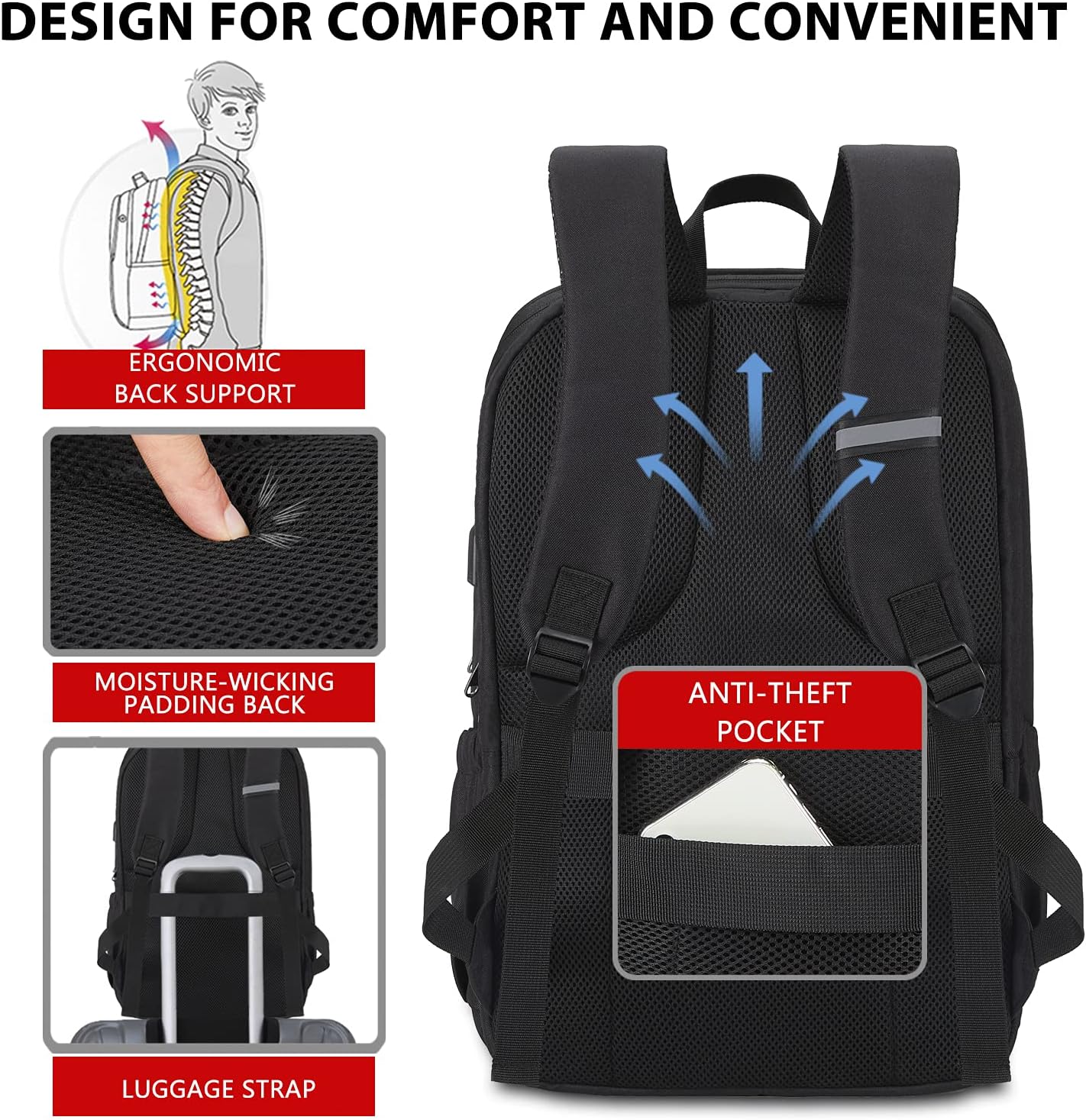 MAXTOP Travel Laptop Backpack with USB Charging Port Anti-Theft[Water Resistant] College School Bookbag Fits 17 Inch Laptop