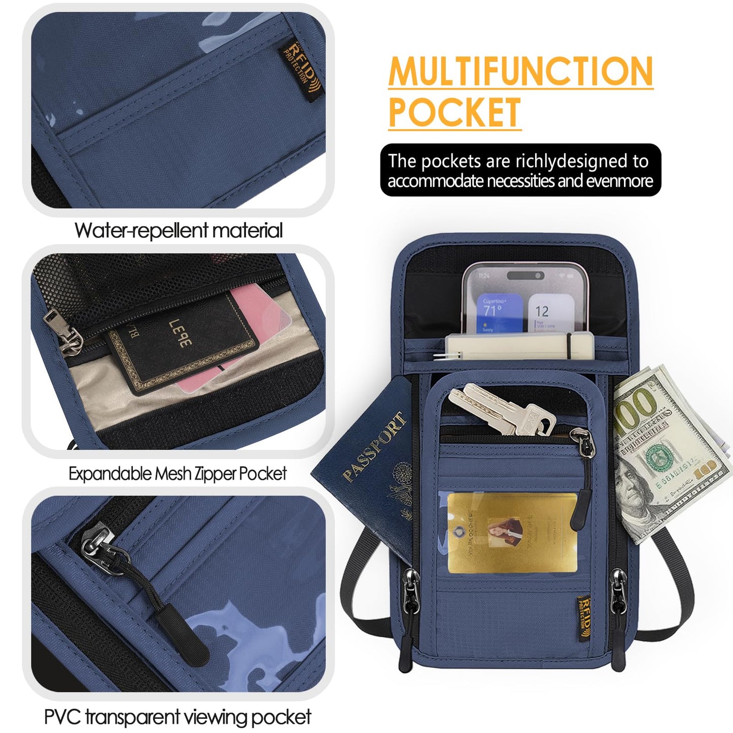Travel Neck Wallet RFID Blocking – Hidden Passport Holder & Anti-Theft Money Pouch for Men & Women