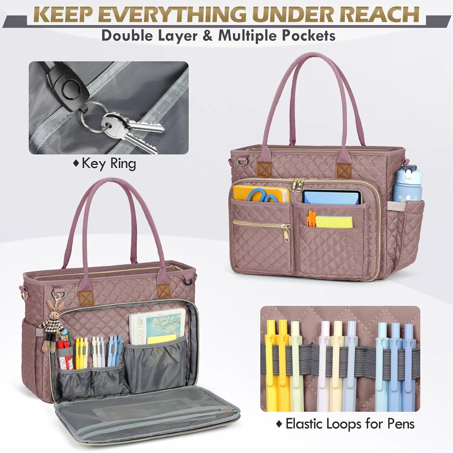 RAINSMORE Teacher Tote Bag 15.6 inch Laptop Bag for Women Work Bags Laptop Tote Nurse Bag