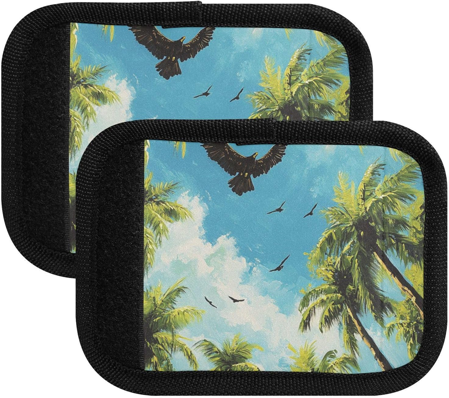 Summer Palm Trees and Flying Eagles 2 Pack Luggage Handle Wraps Covers for Suitcase Identifiers Bag