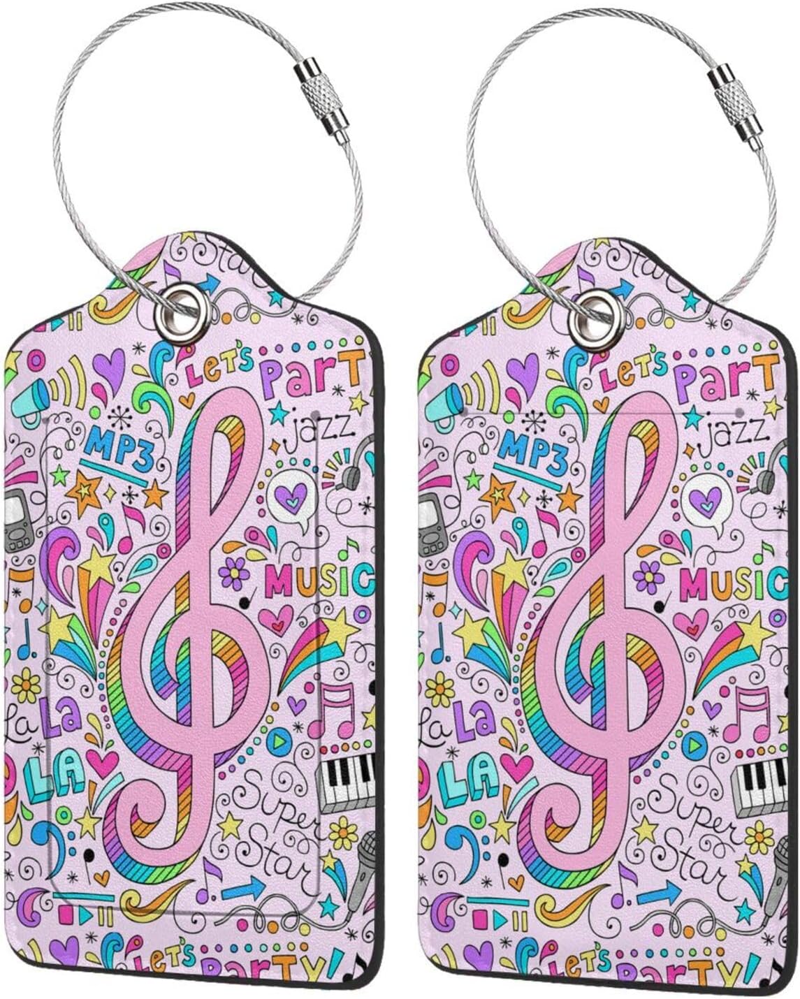2 Pcs Music Note Luggage Tags for Suitcase, Unique Colorful Carnival Gifts for Privacy Cover ID Label with Stainless Steel Loop Address Card
