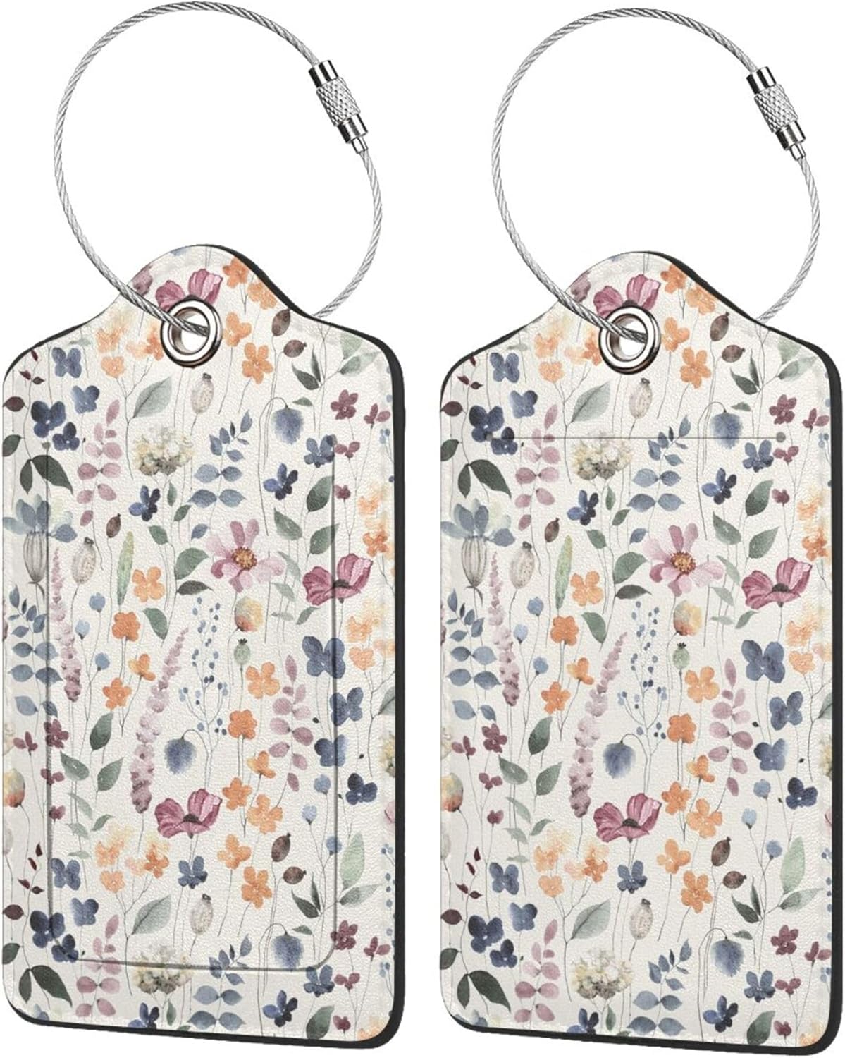 2 Pack Luggage Tag for Suitcase, Cute Leather Suitcase Tags Identifiers with Privacy Name Address Labels Durable Steel Loop for Women Men Girl Travel(Cute Watercolor Flowers)