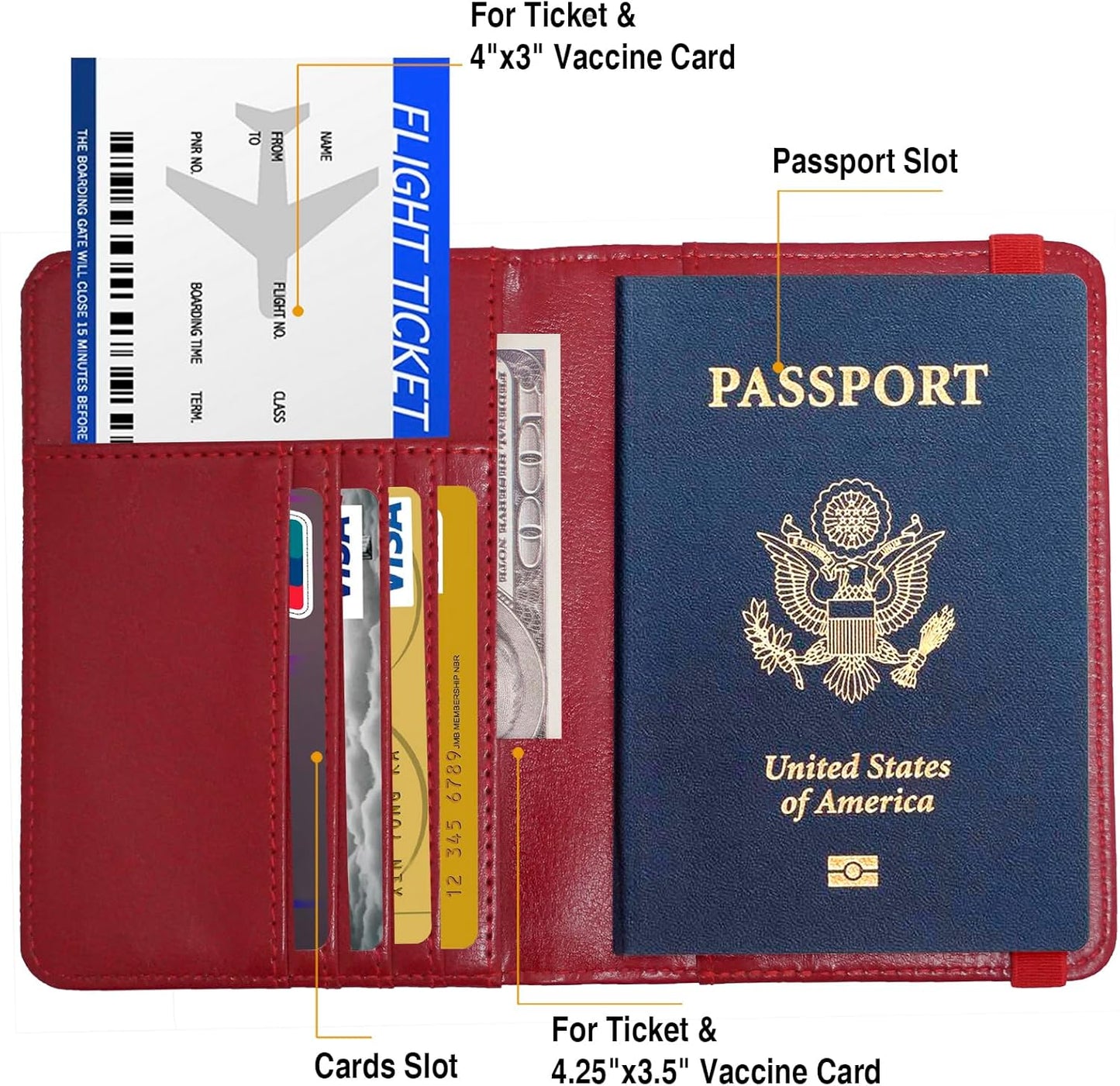 Passport Holder for Travel Men Women, RFID Blocking Passport Cover Leather Passport Wallet With 3D Metal Badge Waterproof Passport Case Travel Wallets Accessories Document Organizer (Red)