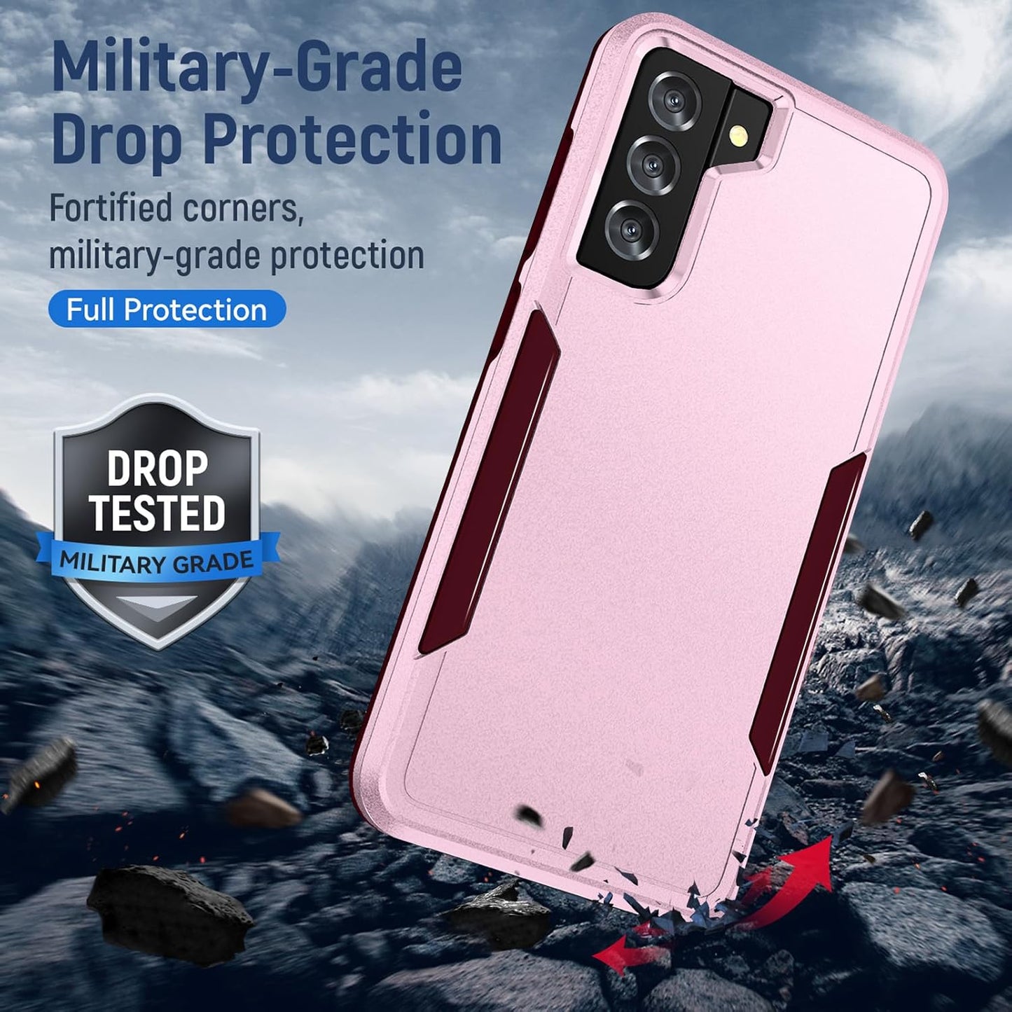 for Galaxy S21 Case with Screen Protection: Heavy Duty Protective Shockproof and Scratch Proof Cell Phone case for Samsung Galaxy S21-Pink