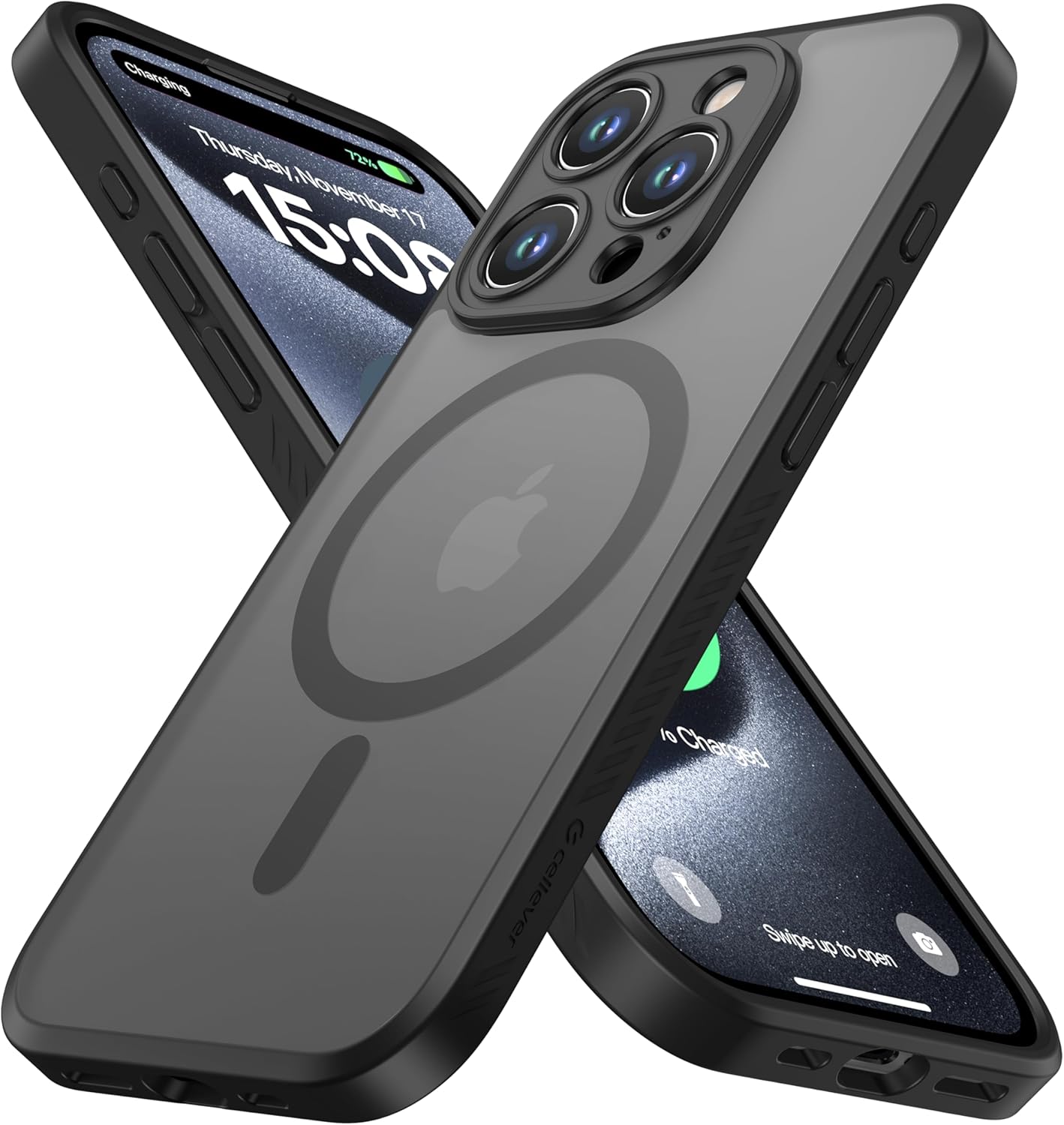 CellEver Strong Magnetic for iPhone 15 Pro Case [Camera Protection] [Military Grade Drop Tested] [Compatible with MagSafe] Slim Translucent Matte Phone Case (6.1") - Black