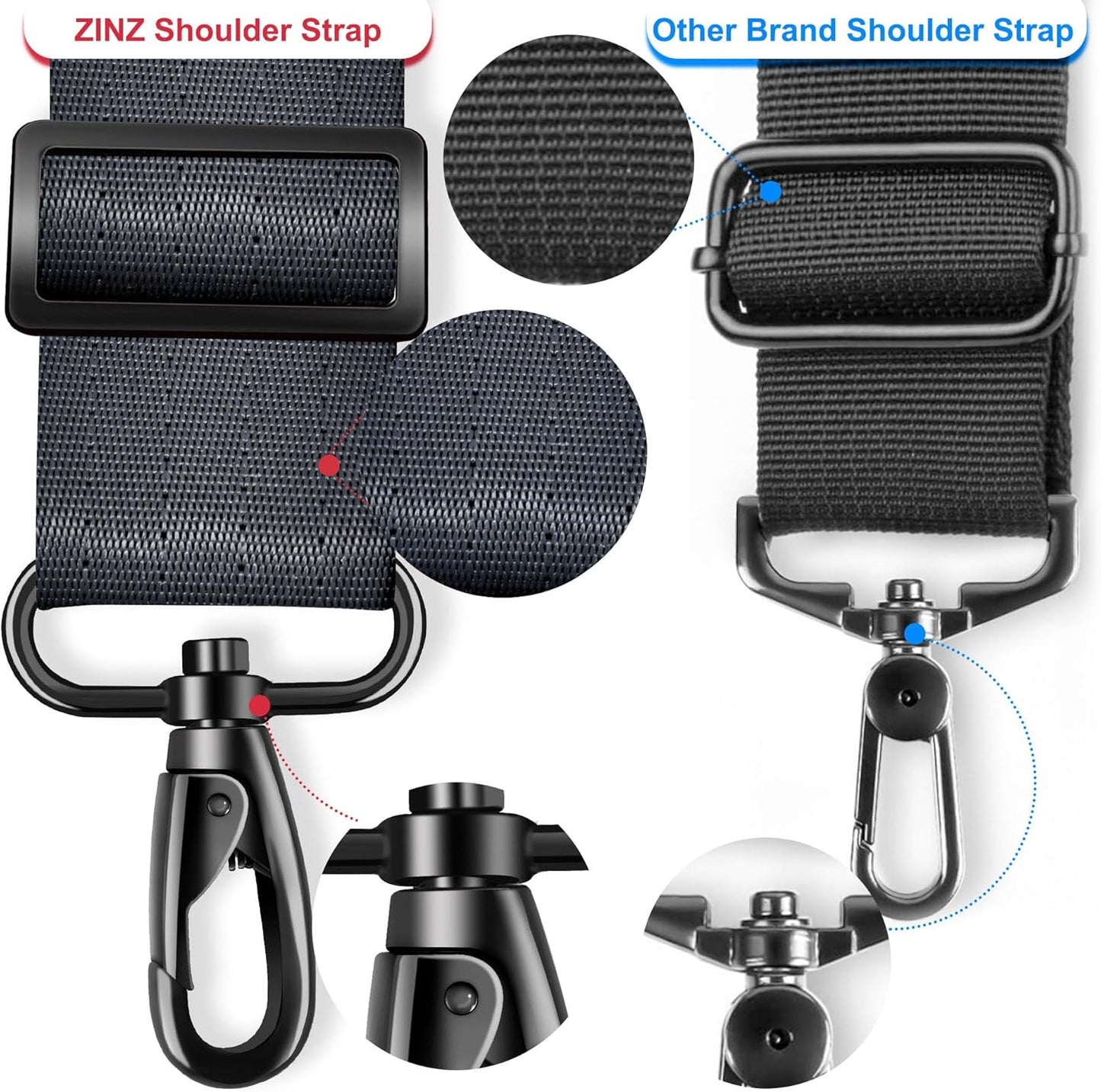ZINZ 60" Universal Bag Strap with Ultra-thick Fixed Breathable Pad, Adjustable Heavy-duty Shoulder Strap for Laptop, Crossbody, Luggage, Gym, Camera Bag and More - D01G01