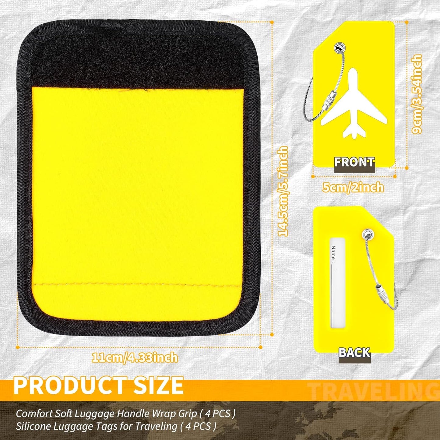 Sanwuta 8 Pcs Luggage Handle Wrap Tags Neoprene Suitcases Handle Wraps Silicone Luggage Identifiers Travel(Yellow)