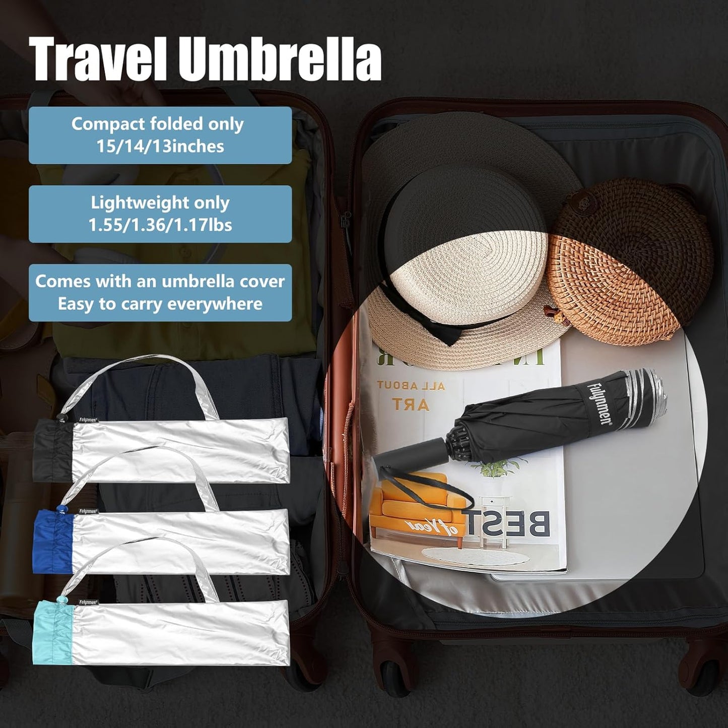 62/54/46 Inch Umbrellas for Rain Large Travel Compact Golf Umbrella Inverted Windproof Double Canopy 10 Ribs Automatic Open/Close UPF50+ Sun UV Protection