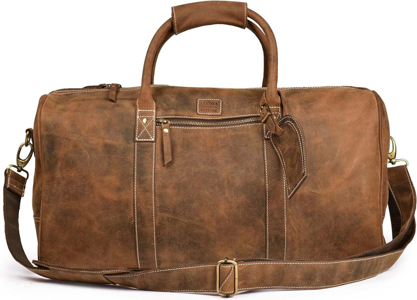 Leather Village Leather Duffel Bags for Men & Women-Stylish Travel Weekender Carry-On Sports Gym