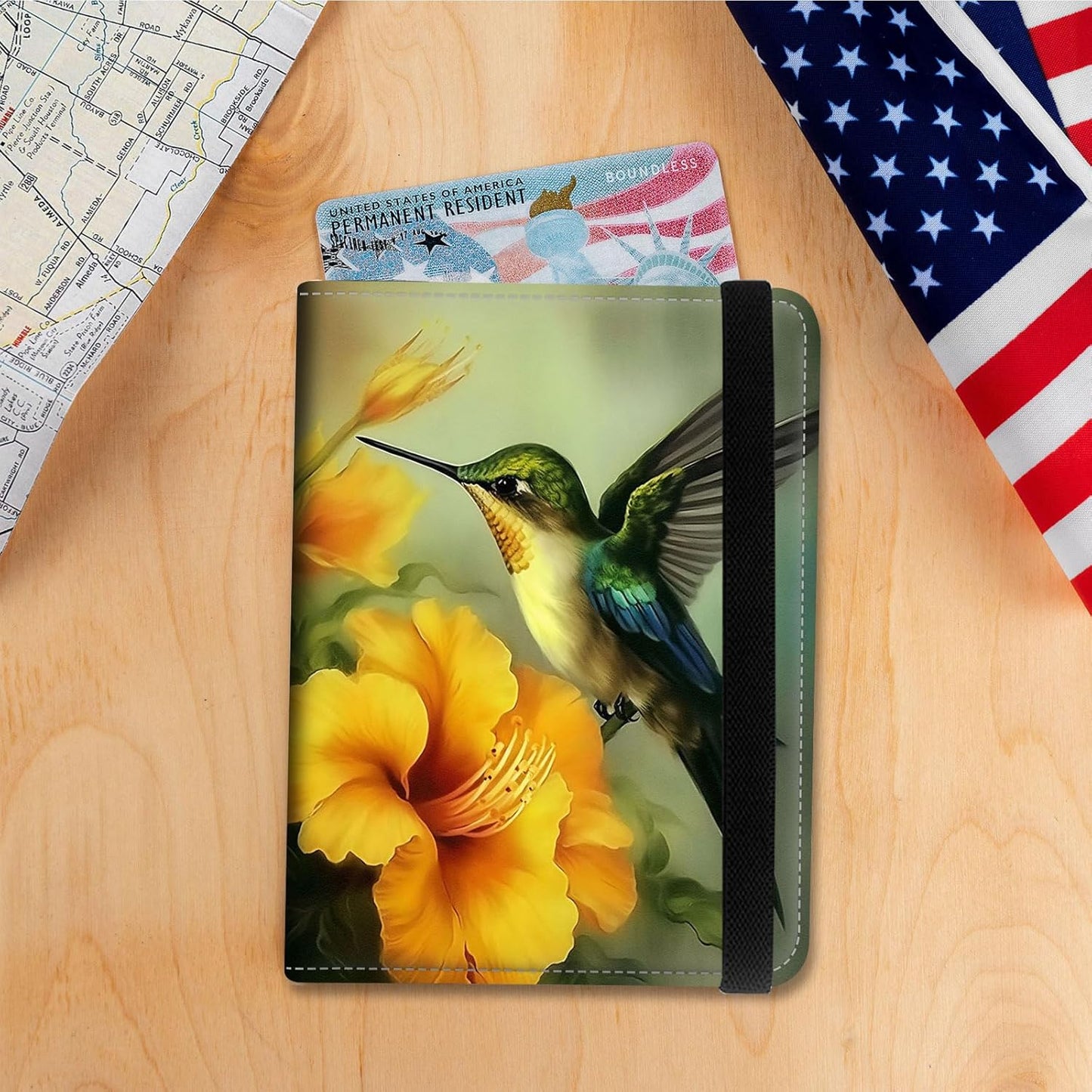 Passport Holder Cover Wallet Travel Essentials RFID Blocking Case Leather Passport Cover Wallet Vaccine Card Slot Organizer for Men Women, Hummingbird