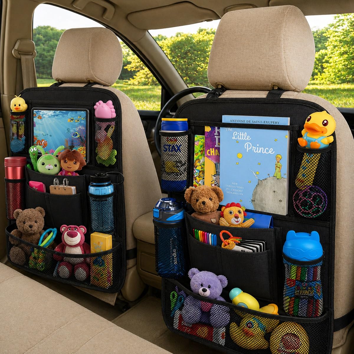 ULEEKA Car Backseat Organizer with 10" Table Holder, 9 Storage Pockets Seat Back Protectors Kick