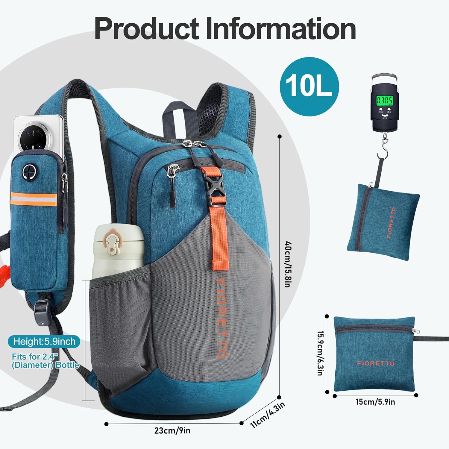 FIORETTO 10L Hiking Backpack for Women Men Mini Packable Backpack Lightweight Small Daypack for