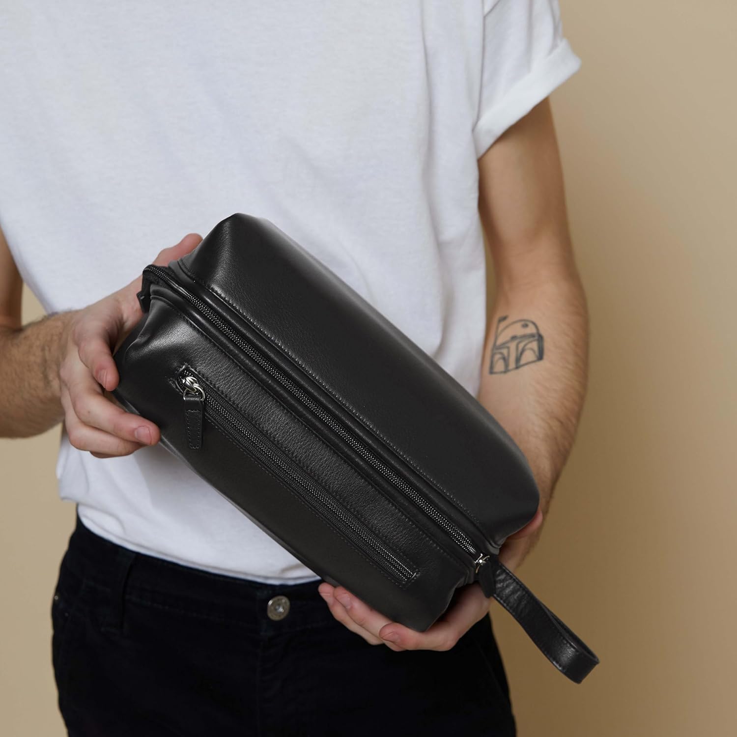Leatherology Black Onyx Framed Toiletry Bag - Wide-mouth zippered opening, interior and exterior