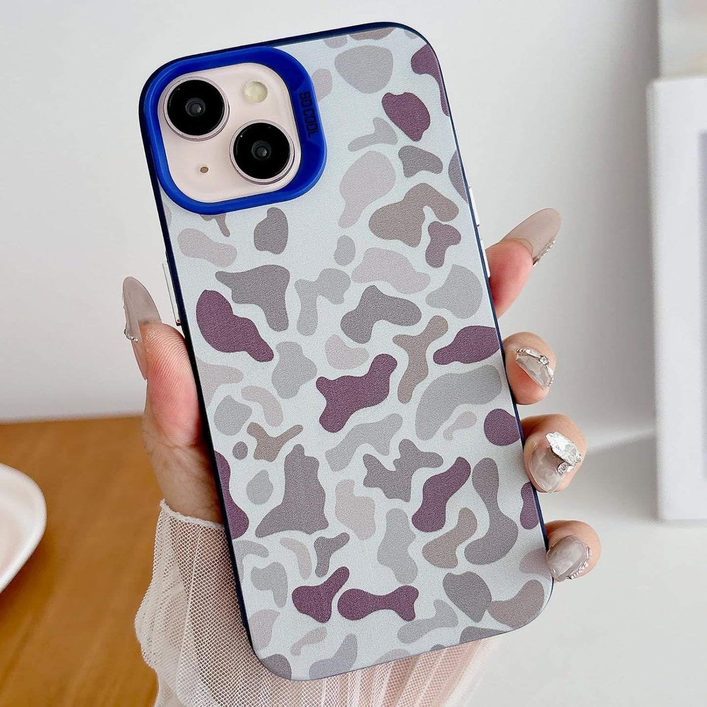 for iPhone 15 Case, Vintage Camo Pattern Design for Men Boys Teens, Cool Camouflage Shockproof Protective Cover for Girls Women - Blue