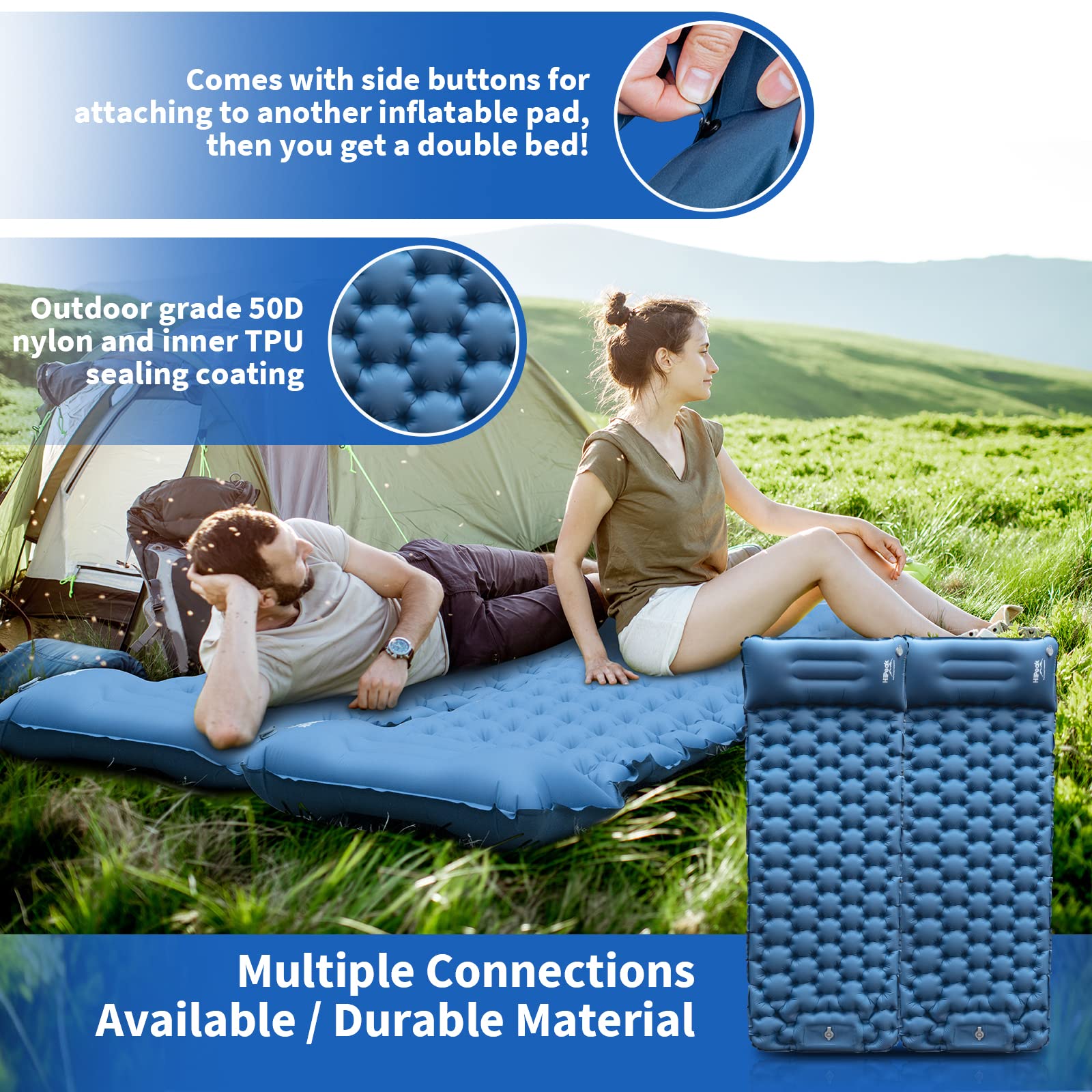 HiiPeak Sleeping Pad for Camping- Ultralight Inflatable Sleeping Mat with Built-in Foot Pump &