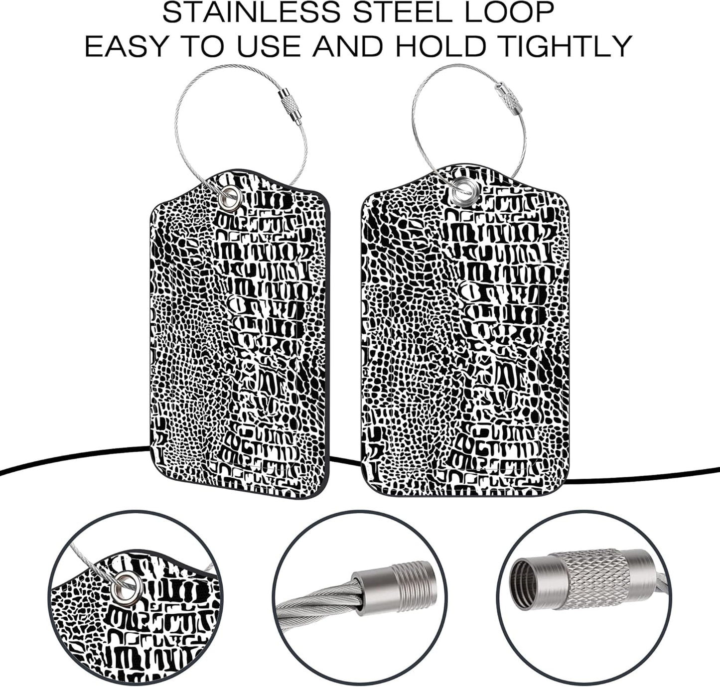 2 Pack Luggage Tags,Crocodile Skin PU Leather Idea Baggage Tag with ID Labels Privacy Cover Metal Ring Men and Women Travel Bag Labels