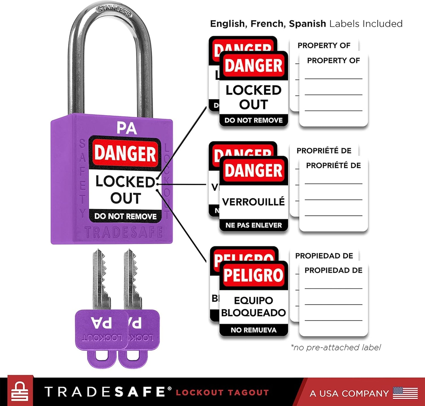 TRADESAFE Lockout Tagout Locks Set, 10 Purple Keyed Alike Unlimited Grouping Safety Padlocks, 2 Keys Per Lock, OSHA Compliant Loto Locks for Lock Out Tag Out Kits