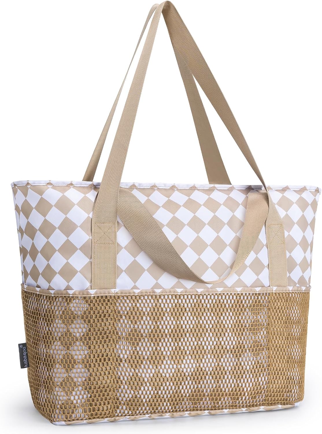 KABAQOO Large Beach Bag Waterproof Sandproof Tote Bag for Women with Zipper & Mesh Pockets for Pool Swim Travel Everyday