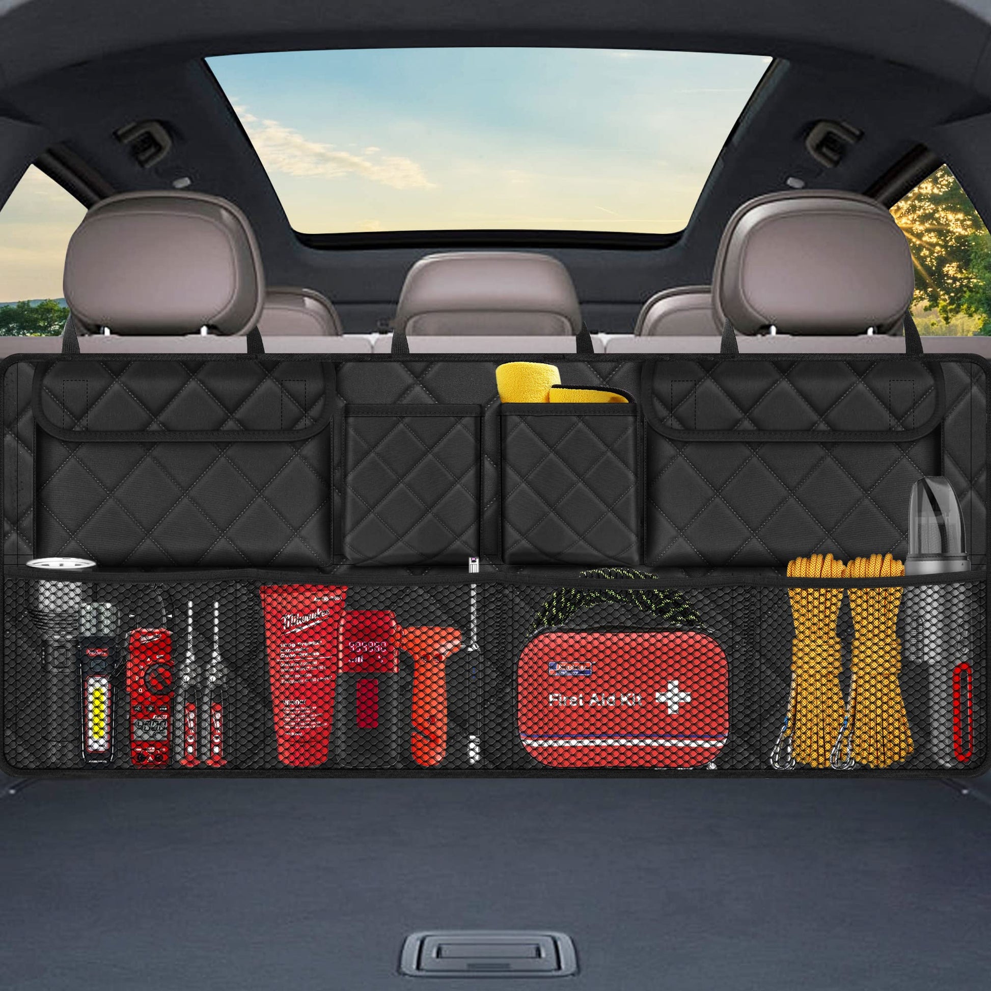 Femuar Car Trunk Organizer, Large Capacity Backseat Trunk Organizer (42"*18"), Collapsible Car