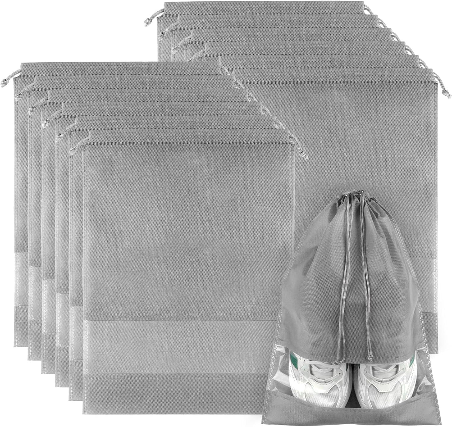 12 Pack Large Shoe Bags for Packing with Clear Window, Dustproof Drawstring Travel Shoe Storage
