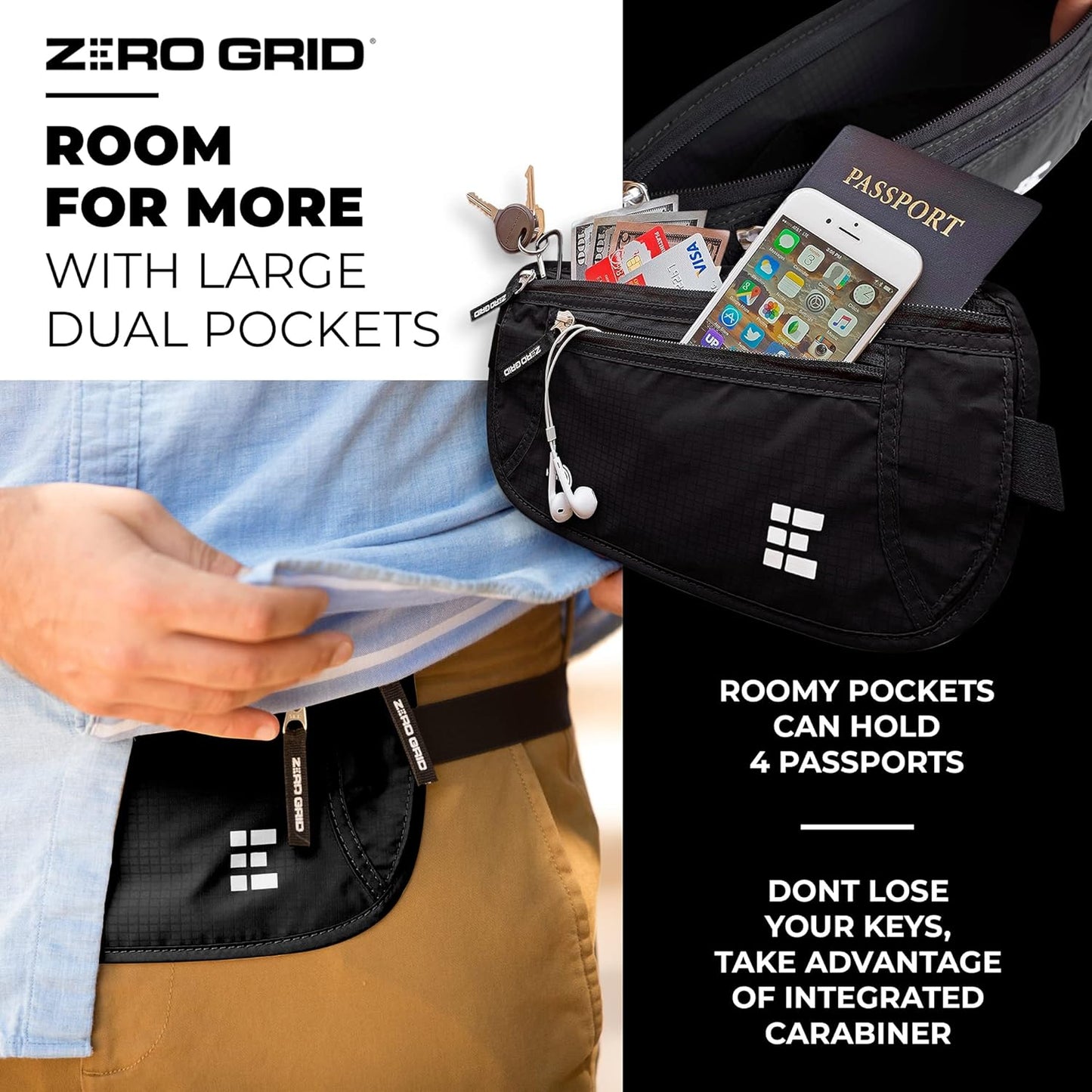 Money Belt for Secure Travel - RFID Blocking Slim Passport Holder - Hidden Waist Pouch for Cash, Credit Cards, Documents - Concealable Under Clothes, Water-Resistant Slim Fanny Pack for Men and Women