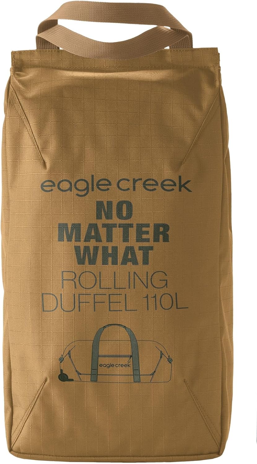 Eagle Creek No Matter What Rolling Duffel - Durable Rolling Bag for Travel - Adjustable Shoulder Strap - Heavy Duty Wheels - Lockable Zippers - Multiple Carry Options - 110L - Safari Brown