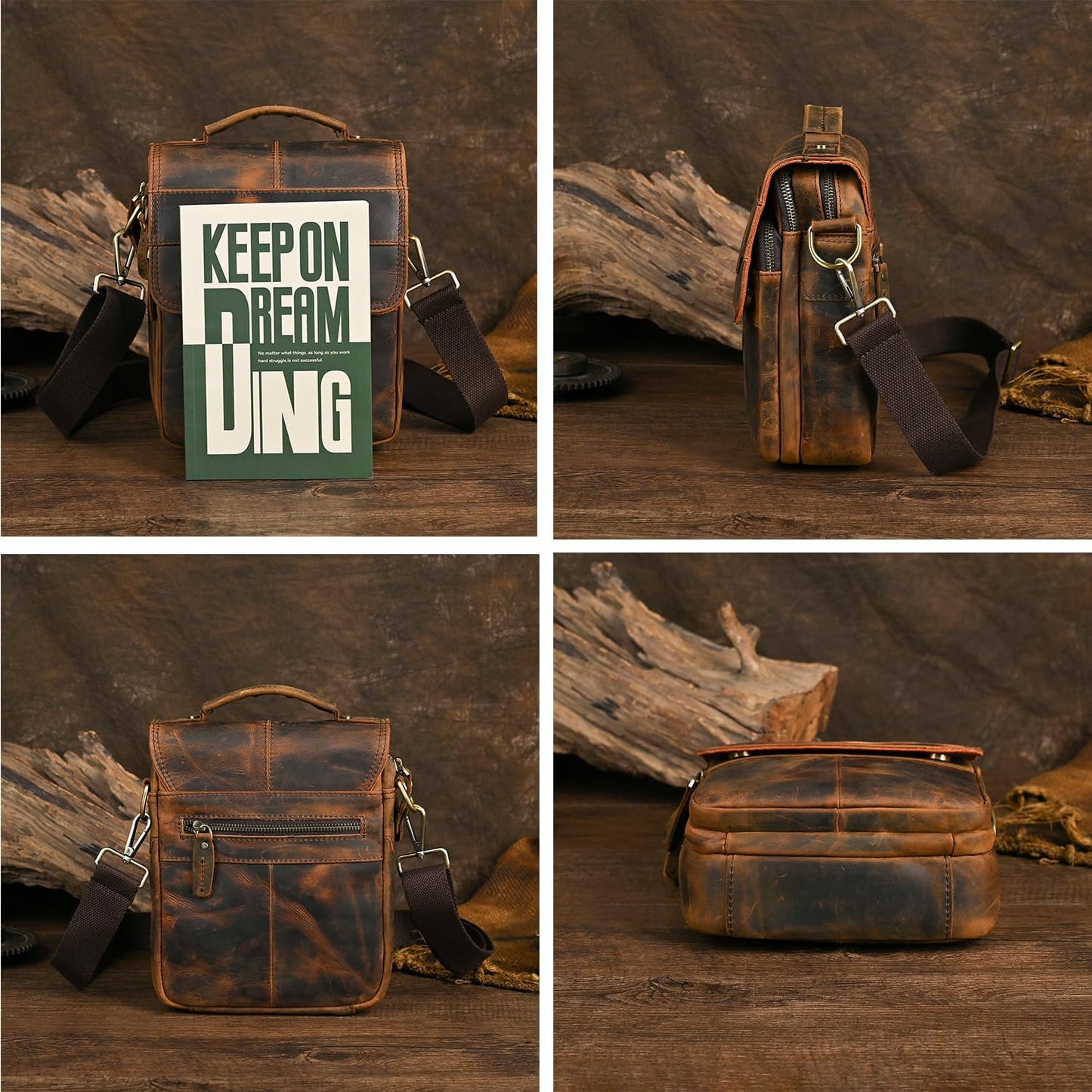 Canvas + Genuine Leather Travel A4 Tote Satchel Messenger Cross-body One Shoulder Bag For Men Male FB144