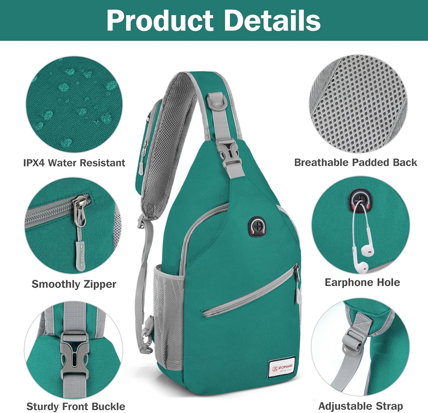 ZOMAKE Sling Bag,Small Crossbody Sling Backpack,Water Resistant Shoulder Daypack for Travel,Anti