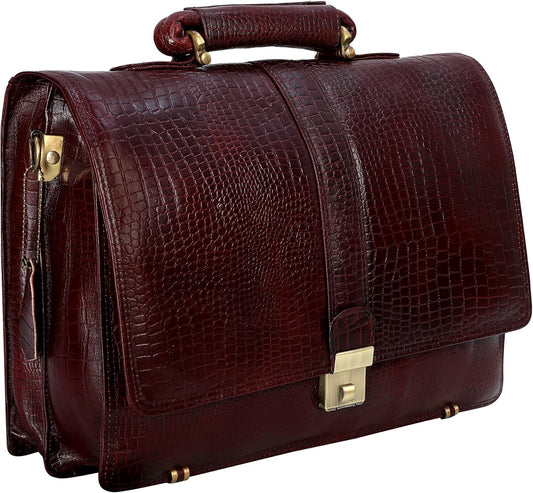 DA LV Full Grain Leather Laptop Briefcases Men Top Choice Gifts Laptop Bag Office Work 16'' Vintage Handmade Brass Hardware