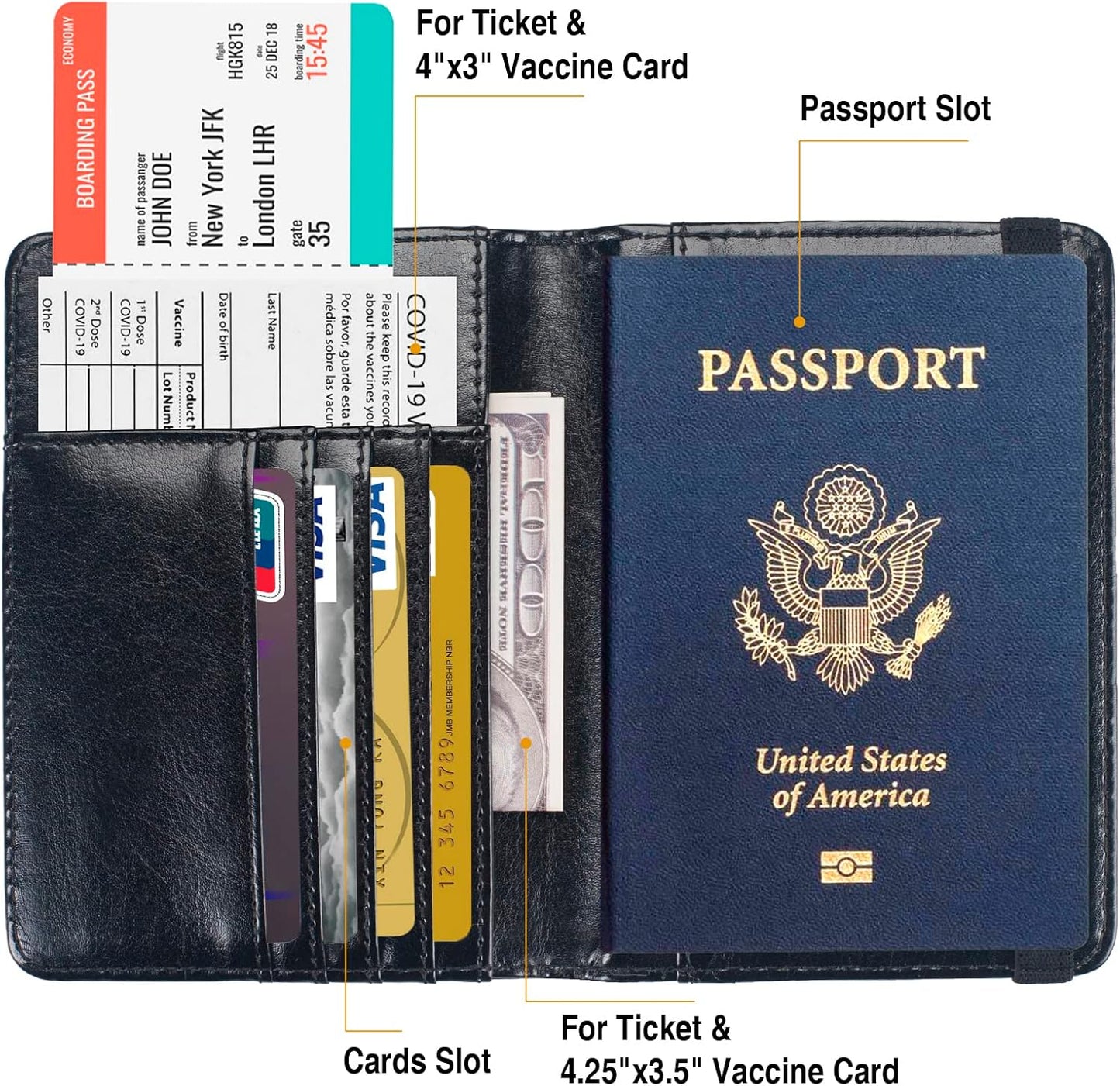 Passport Holder for Travel Men Women, RFID Blocking Passport Cover Leather Passport Wallet With 3D Metal Badge Waterproof Passport Case Travel Wallets Accessories Document Organizer (Black)