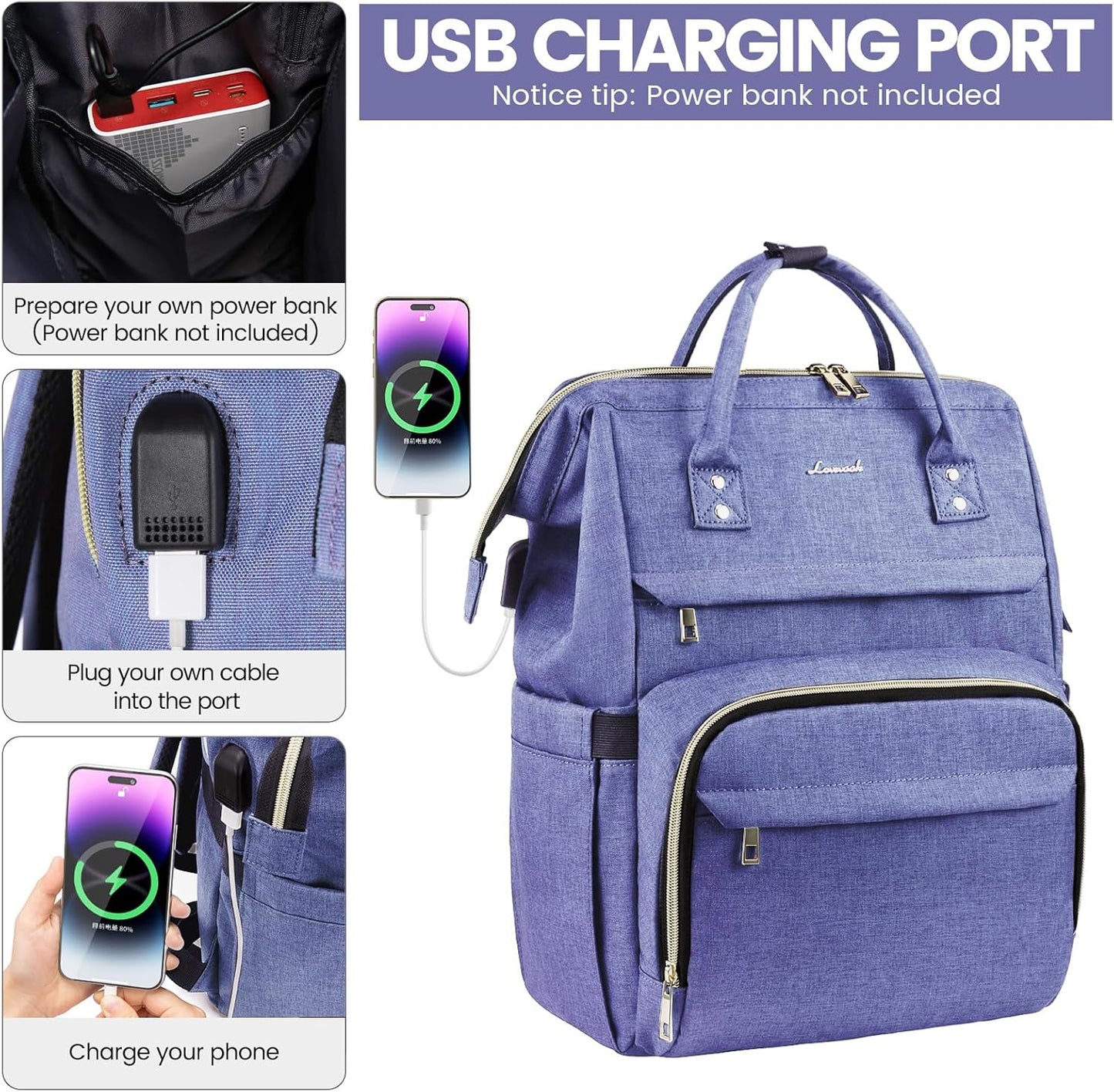 LOVEVOOK Laptop Backpack for Women,17 Inch Professional Womens Travel Backpack Purse Computer Laptop Bag Nurse Teacher Backpack,Waterproof College Work Bag Carry on Back Pack with USB Port,Blue-violet