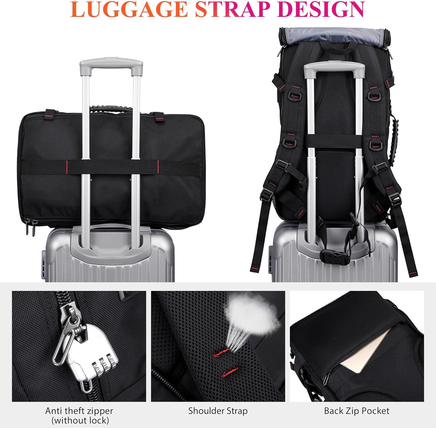 WITZMAN Carry On Travel Backpack for Men Duffle Bags Fit for 17 Inch Laptop Airline Approved Laptop Backpack(B685 Black)